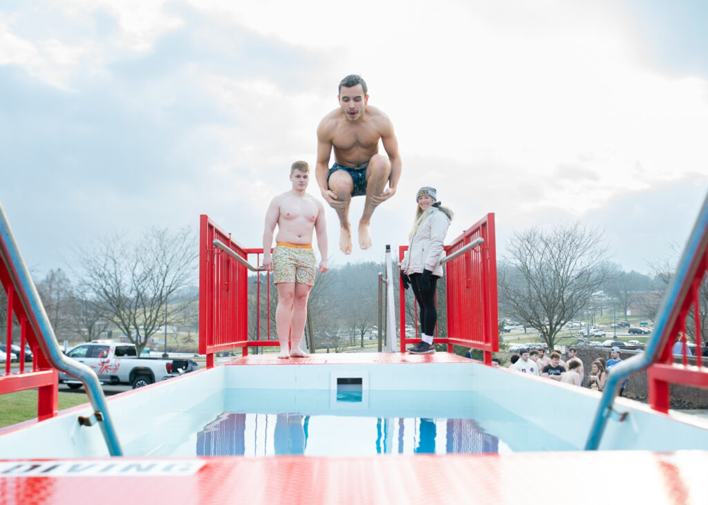 Image of a person doing a polar plunge.